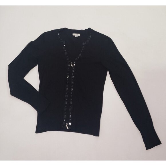 CACHE Women Size Medium Silk Beaded Cardigan Sweater Citycore Holiday Party Y2K - Picture 16 of 16